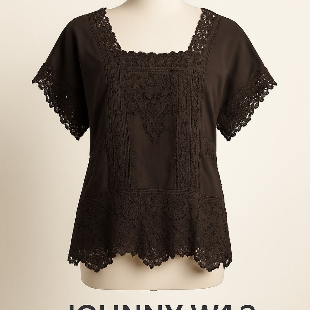 Johnny Was Black Lace Insert Blouse – Size XS